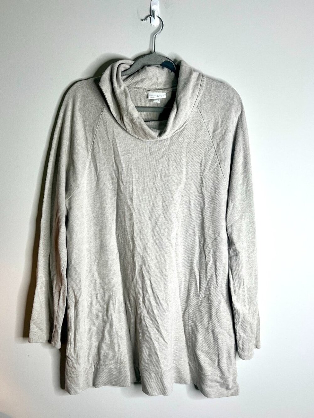 PureJill Soft-Touch Cotton Taupe Tunic Length Sweatshirt Front Pocket Boho Sz XL